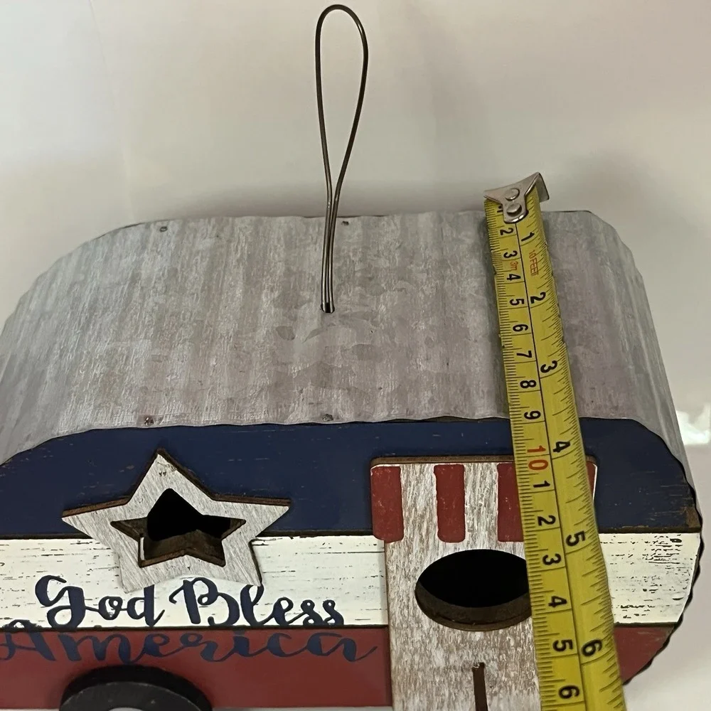 Decorative Bird House God‎ Bless America Flag Birdhouse Rustic Retro Camper